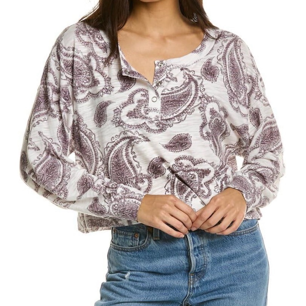 CHASER Slub Jersey Shirred Henley. NWT